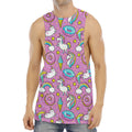Pink Girly Unicorn Donut Pattern Print Men's Muscle Tank Top