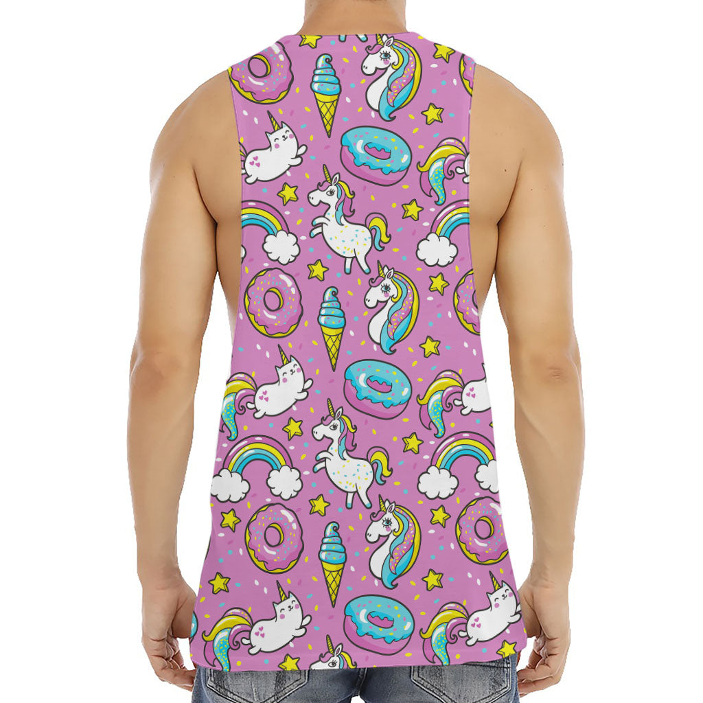 Pink Girly Unicorn Donut Pattern Print Men's Muscle Tank Top