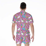 Pink Girly Unicorn Donut Pattern Print Men's Rompers