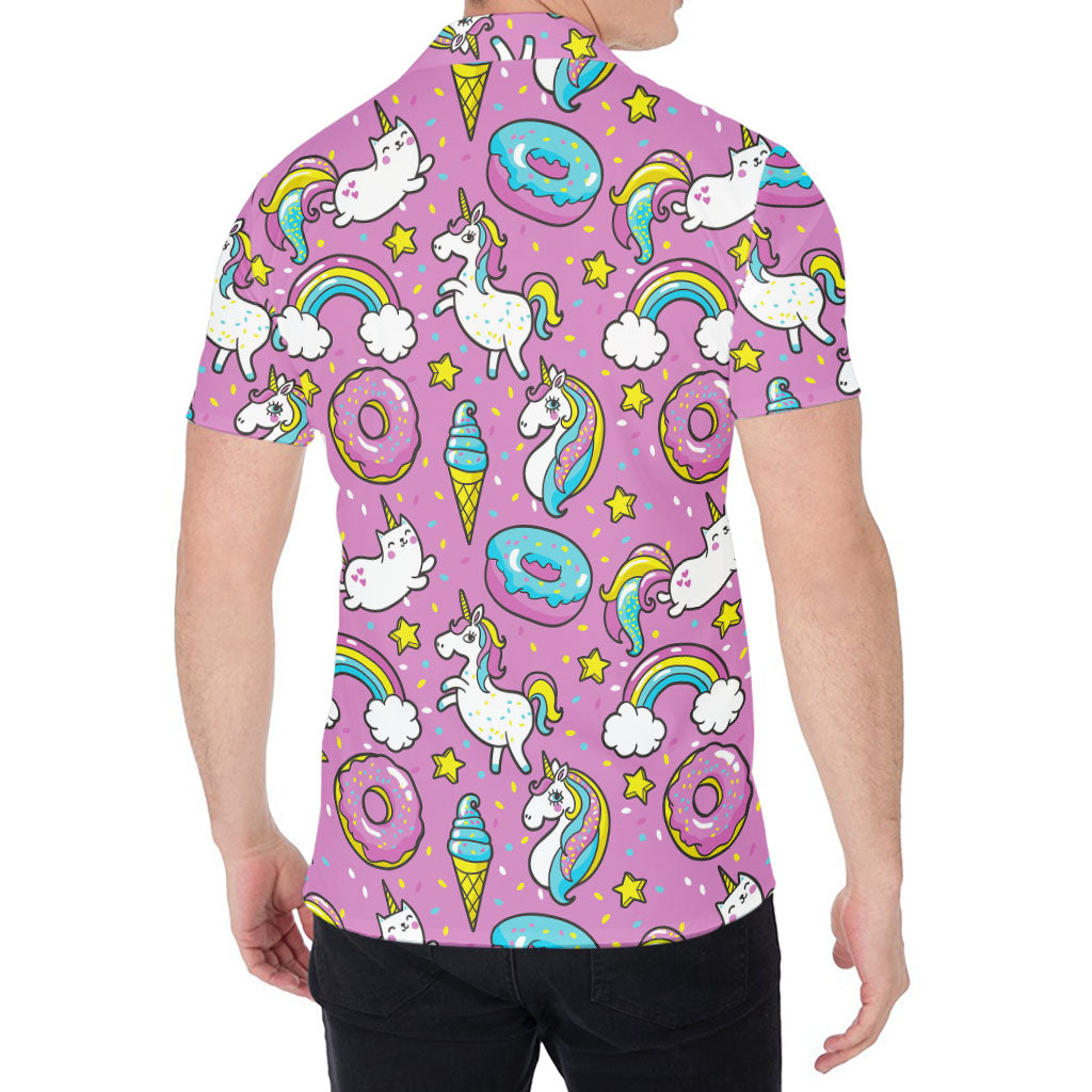 Pink Girly Unicorn Donut Pattern Print Men's Shirt