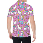 Pink Girly Unicorn Donut Pattern Print Men's Shirt