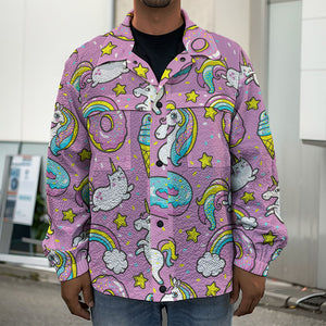 Pink Girly Unicorn Donut Pattern Print Men's Shirt Jacket