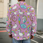 Pink Girly Unicorn Donut Pattern Print Men's Shirt Jacket