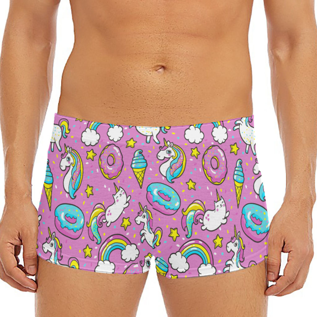 Pink Girly Unicorn Donut Pattern Print Men's Short Boxer Briefs
