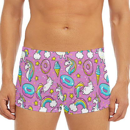 Pink Girly Unicorn Donut Pattern Print Men's Short Boxer Briefs