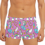 Pink Girly Unicorn Donut Pattern Print Men's Short Boxer Briefs