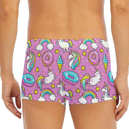 Pink Girly Unicorn Donut Pattern Print Men's Short Boxer Briefs