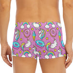 Pink Girly Unicorn Donut Pattern Print Men's Short Boxer Briefs