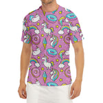 Pink Girly Unicorn Donut Pattern Print Men's Short Sleeve Rash Guard