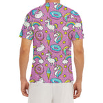 Pink Girly Unicorn Donut Pattern Print Men's Short Sleeve Rash Guard