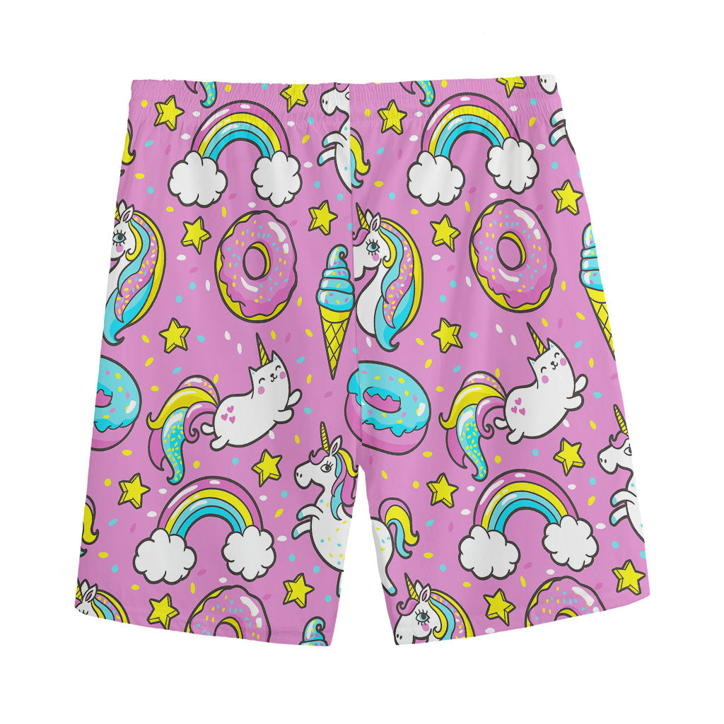 Pink Girly Unicorn Donut Pattern Print Men's Sports Shorts