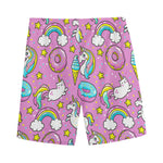 Pink Girly Unicorn Donut Pattern Print Men's Sports Shorts