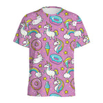 Pink Girly Unicorn Donut Pattern Print Men's Sports T-Shirt