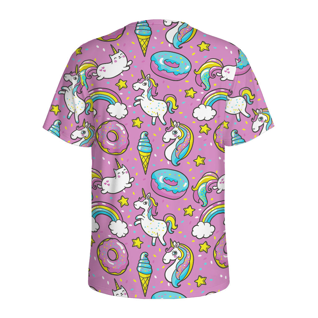 Pink Girly Unicorn Donut Pattern Print Men's Sports T-Shirt