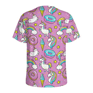 Pink Girly Unicorn Donut Pattern Print Men's Sports T-Shirt