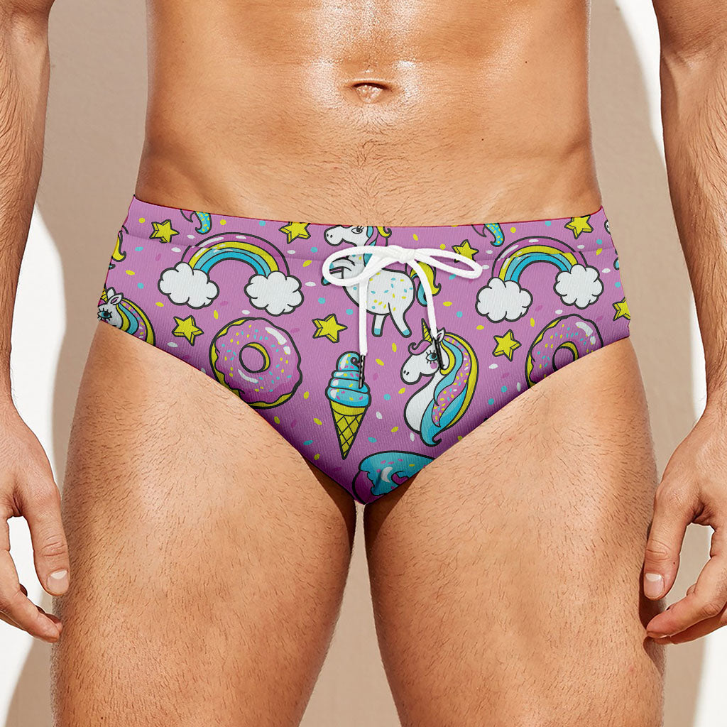 Pink Girly Unicorn Donut Pattern Print Men's Swim Briefs