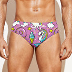 Pink Girly Unicorn Donut Pattern Print Men's Swim Briefs