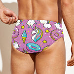 Pink Girly Unicorn Donut Pattern Print Men's Swim Briefs