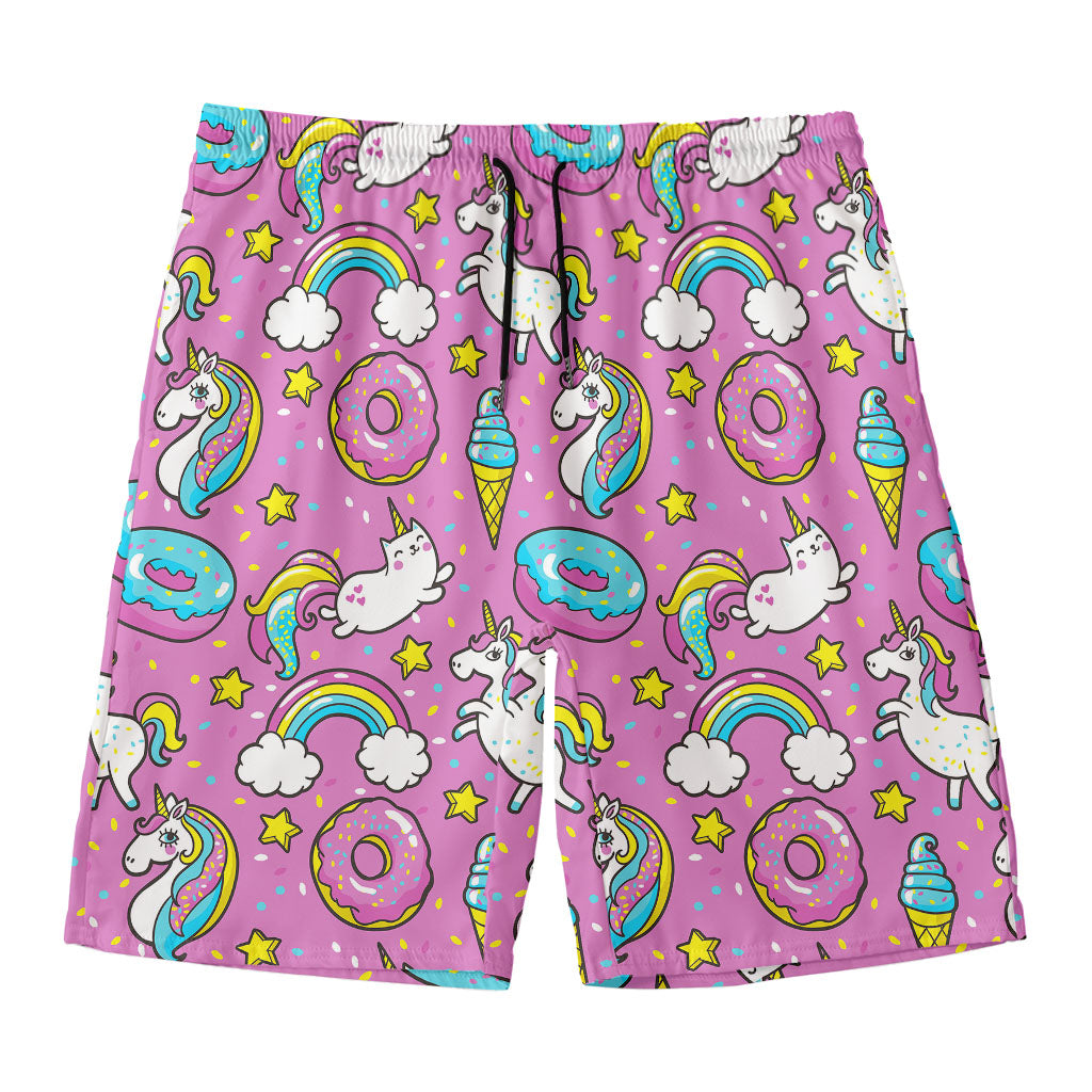 Pink Girly Unicorn Donut Pattern Print Men's Swim Trunks