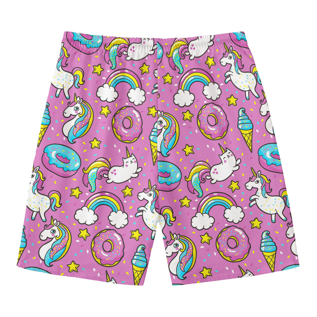 Pink Girly Unicorn Donut Pattern Print Men's Swim Trunks