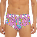 Pink Girly Unicorn Donut Pattern Print Men's Triangle Swim Briefs