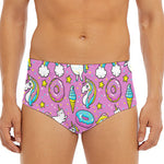 Pink Girly Unicorn Donut Pattern Print Men's Triangle Swim Briefs