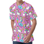 Pink Girly Unicorn Donut Pattern Print Men's Velvet T-Shirt