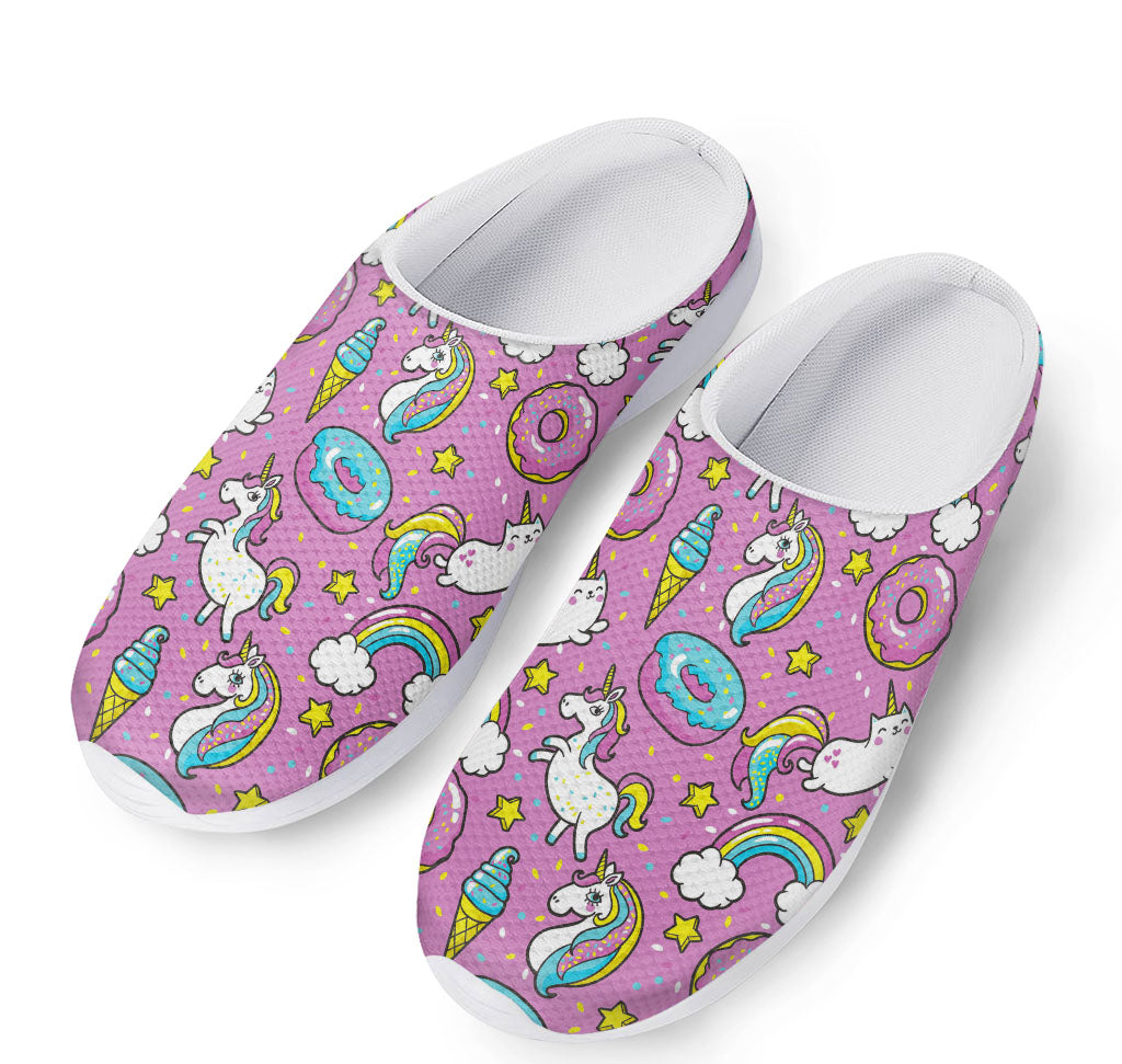 Pink Girly Unicorn Donut Pattern Print Mesh Casual Shoes