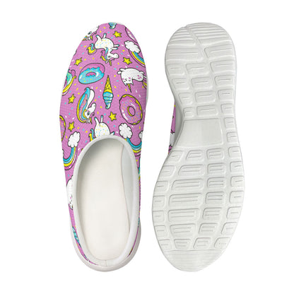 Pink Girly Unicorn Donut Pattern Print Mesh Casual Shoes