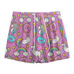 Pink Girly Unicorn Donut Pattern Print Mesh Shorts