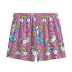 Pink Girly Unicorn Donut Pattern Print Mesh Shorts