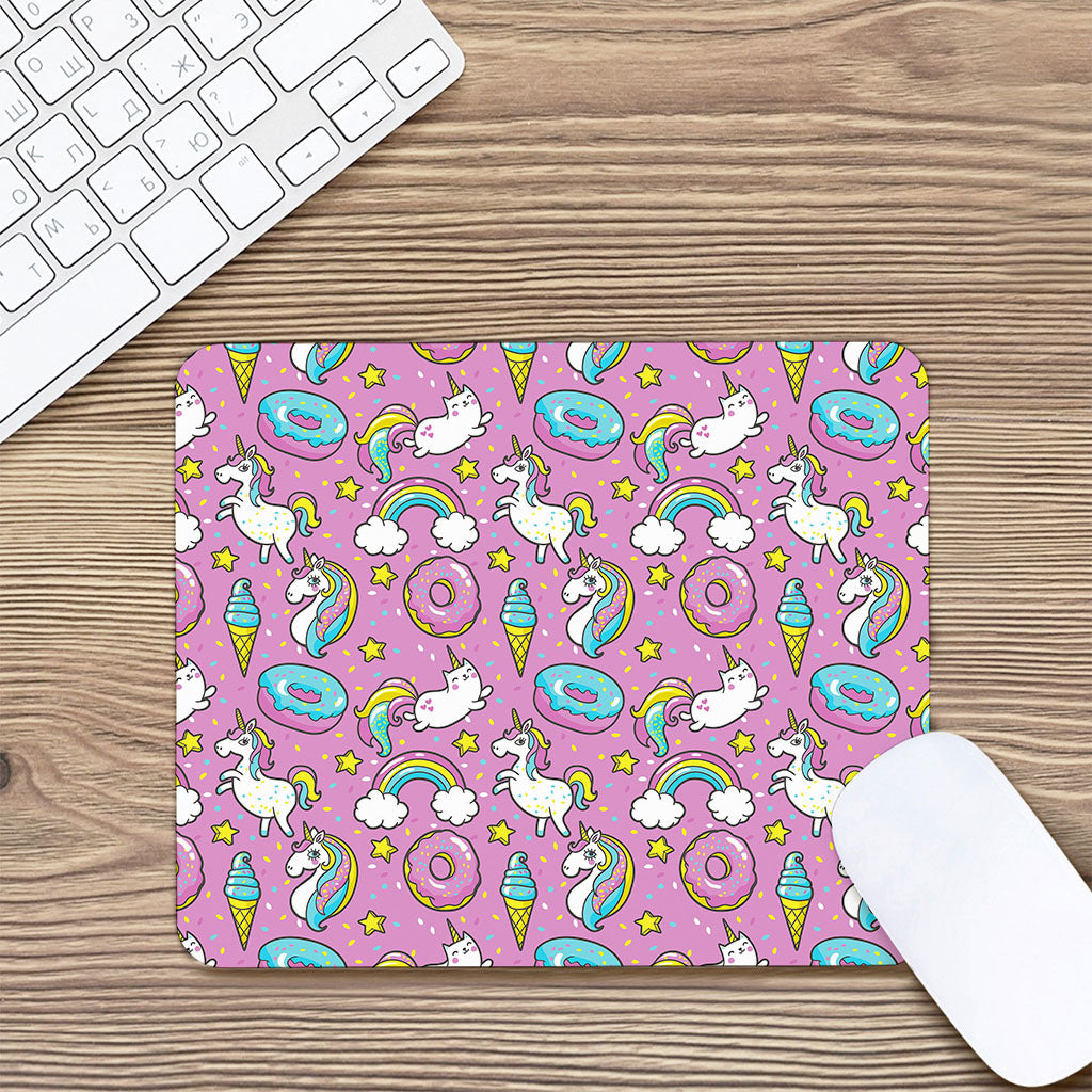 Pink Girly Unicorn Donut Pattern Print Mouse Pad