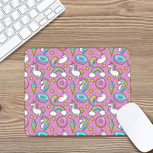 Pink Girly Unicorn Donut Pattern Print Mouse Pad