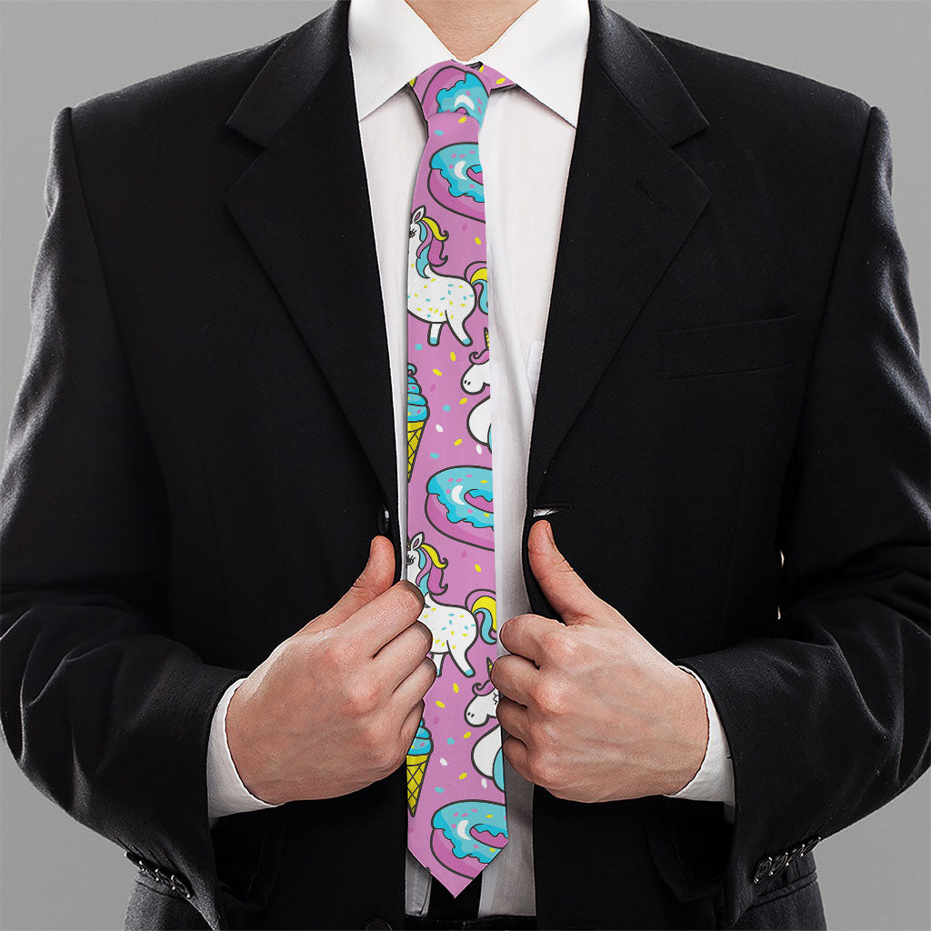 Pink Girly Unicorn Donut Pattern Print Necktie