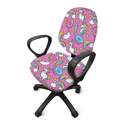 Pink Girly Unicorn Donut Pattern Print Office Chair Cover