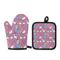 Pink Girly Unicorn Donut Pattern Print Oven Mitt And Pot Holder Set