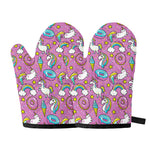 Pink Girly Unicorn Donut Pattern Print Oven Mitts
