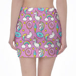 Pink Girly Unicorn Donut Pattern Print Pencil Mini Skirt