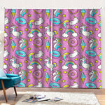 Pink Girly Unicorn Donut Pattern Print Pencil Pleat Curtains