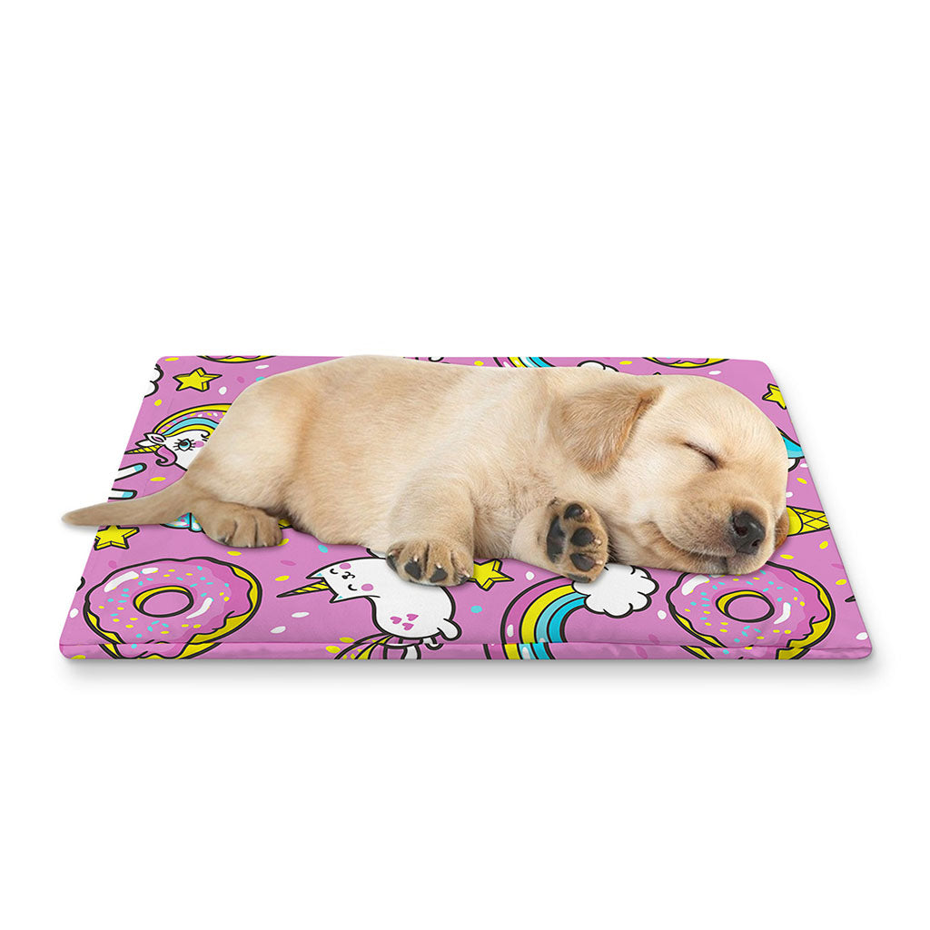 Pink Girly Unicorn Donut Pattern Print Pet Cooling Mat Cover