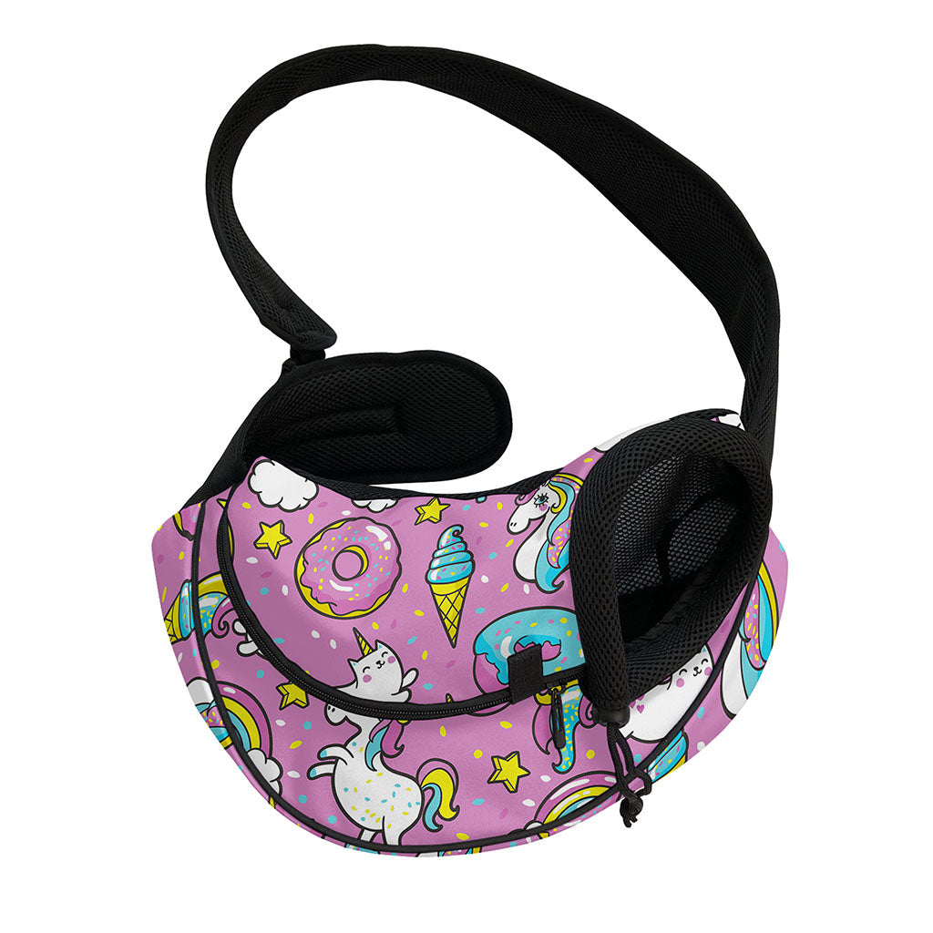 Pink Girly Unicorn Donut Pattern Print Pet Sling Carrier