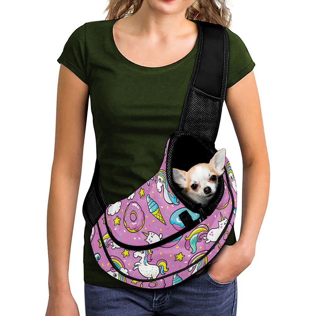 Pink Girly Unicorn Donut Pattern Print Pet Sling Carrier