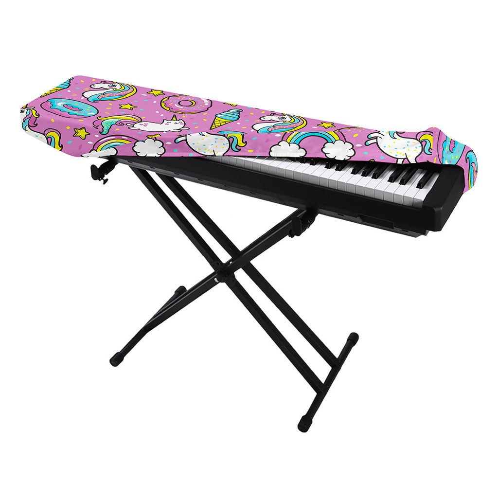 Pink Girly Unicorn Donut Pattern Print Piano Keyboard Cover