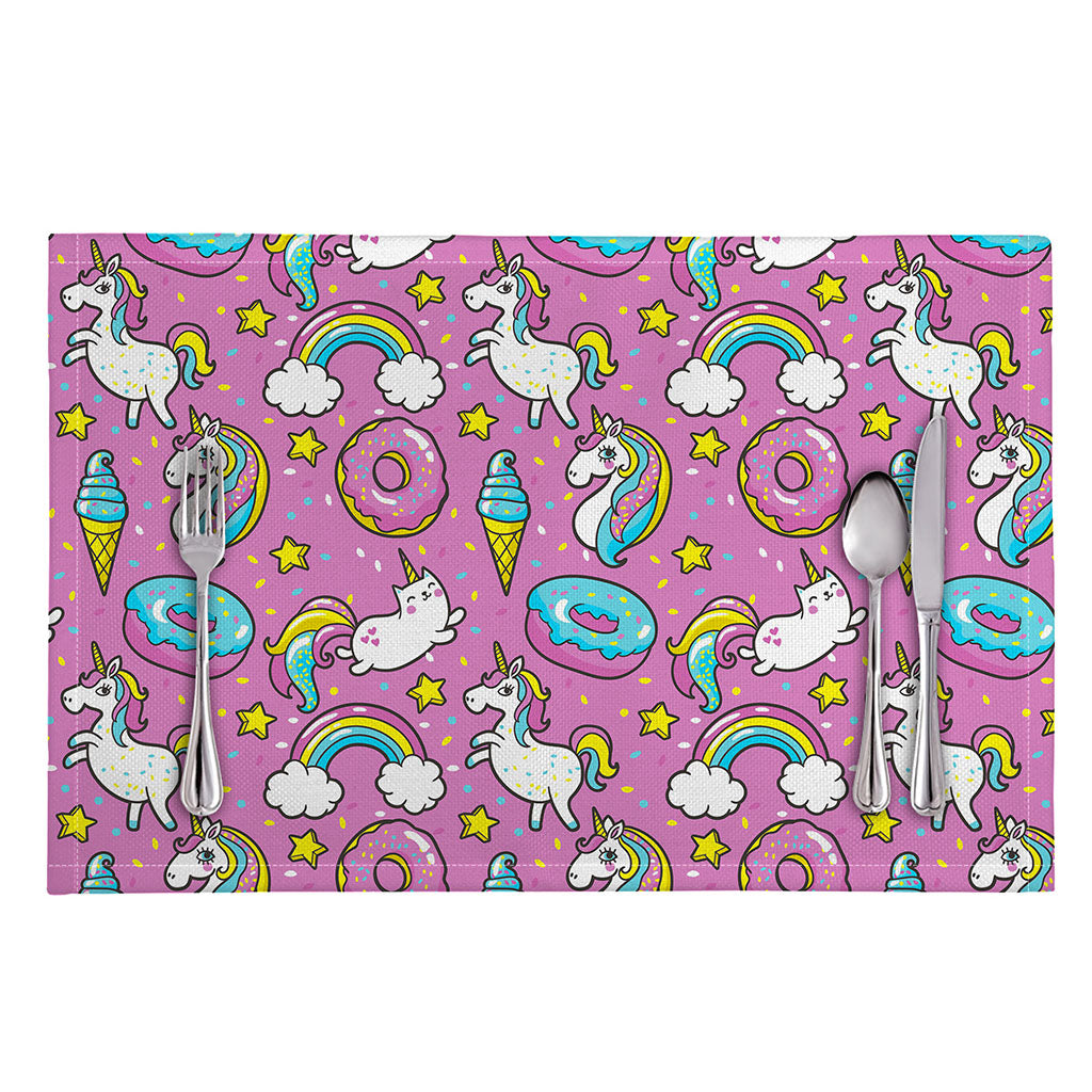 Pink Girly Unicorn Donut Pattern Print Placemat
