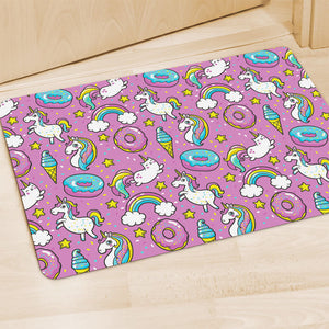 Pink Girly Unicorn Donut Pattern Print Polyester Doormat