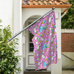 Pink Girly Unicorn Donut Pattern Print Polyester Flag
