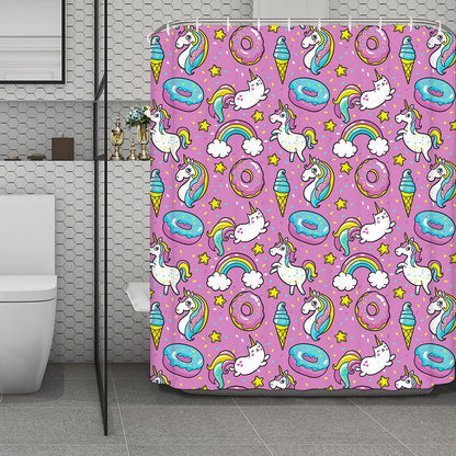 Pink Girly Unicorn Donut Pattern Print Polyester Shower Curtain