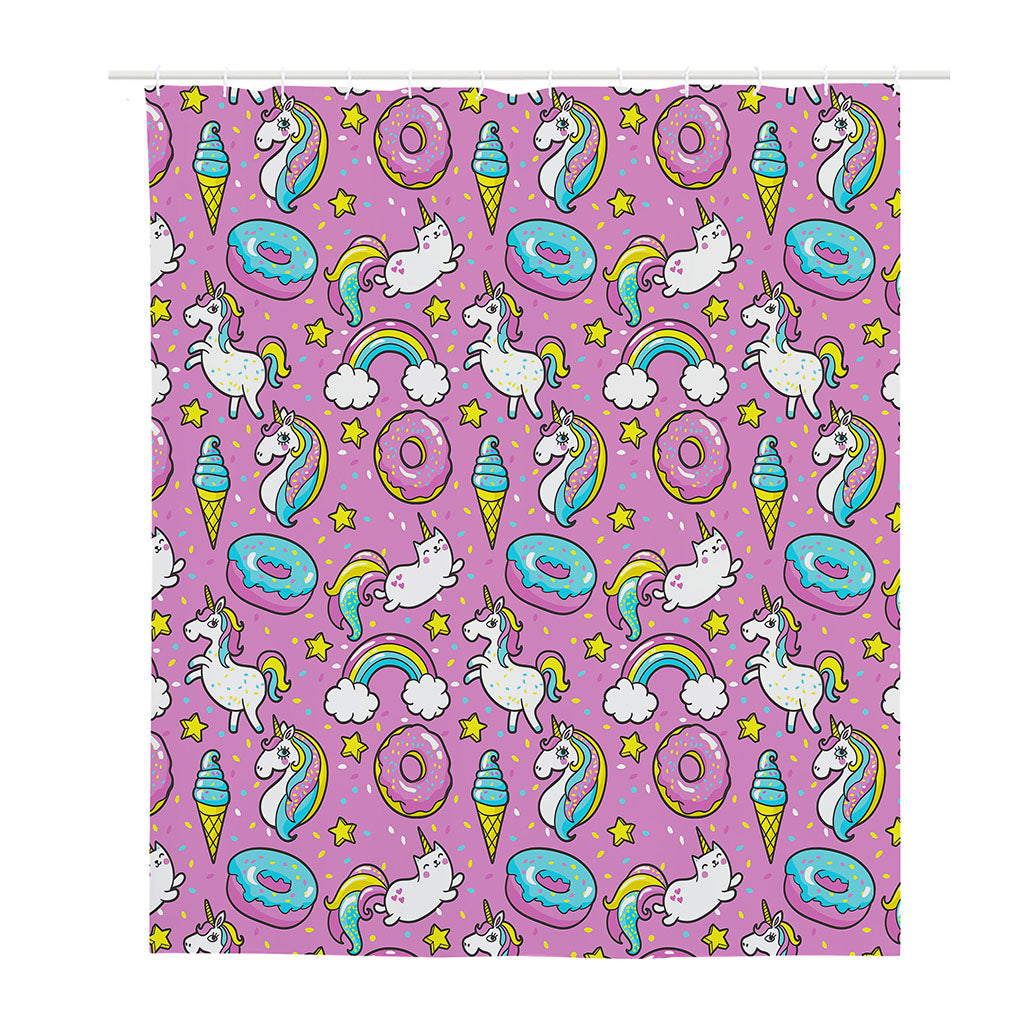 Pink Girly Unicorn Donut Pattern Print Polyester Shower Curtain