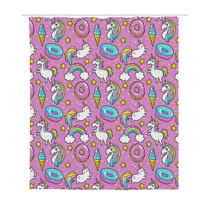 Pink Girly Unicorn Donut Pattern Print Polyester Shower Curtain