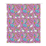 Pink Girly Unicorn Donut Pattern Print Polyester Shower Curtain